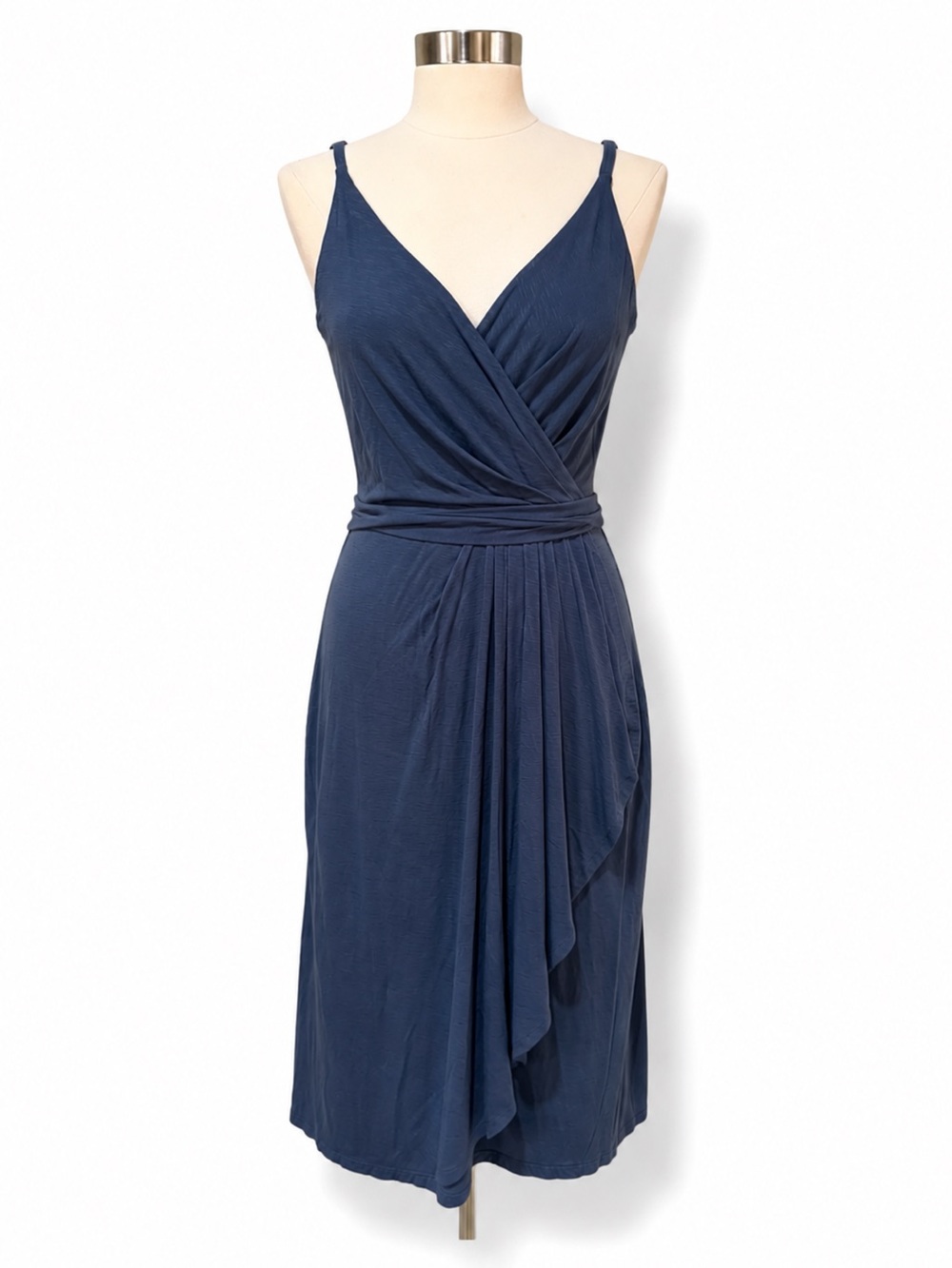 White House Black Market Blue Faux Wrap Sleeveless Dress Size 6